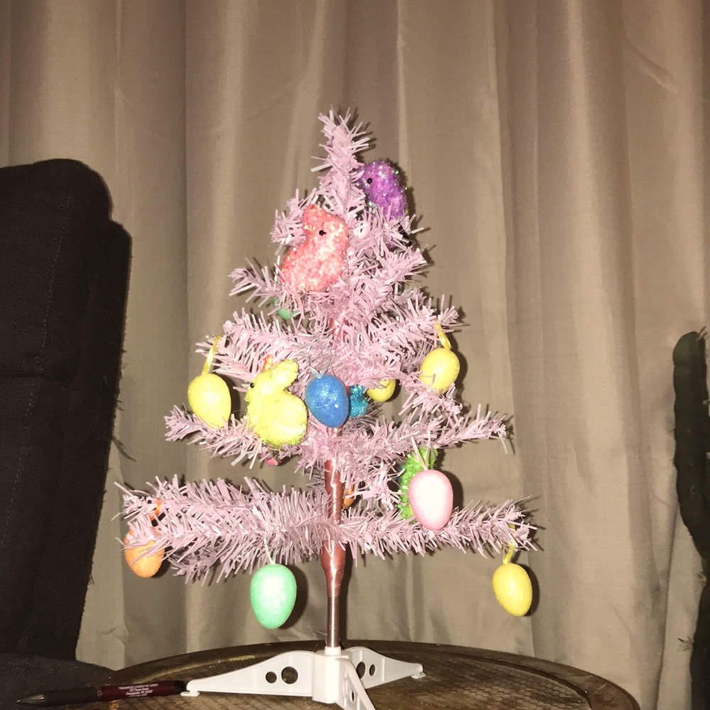 Pink tree with Easter ornaments